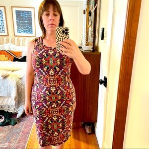 Xhiliration cotton knit purple medallion print racer back dress